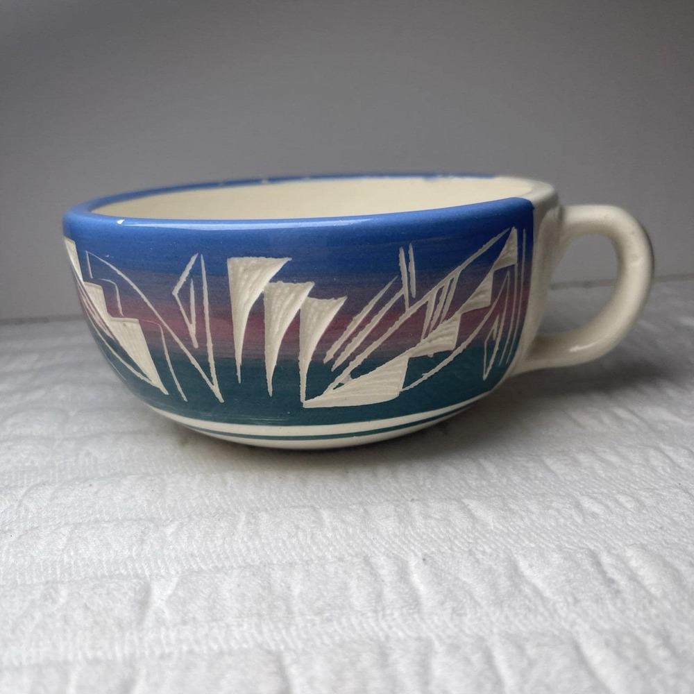 Native American Navajo Pottery South West Soup Mug Cup Padilla Hand Etched 6 in